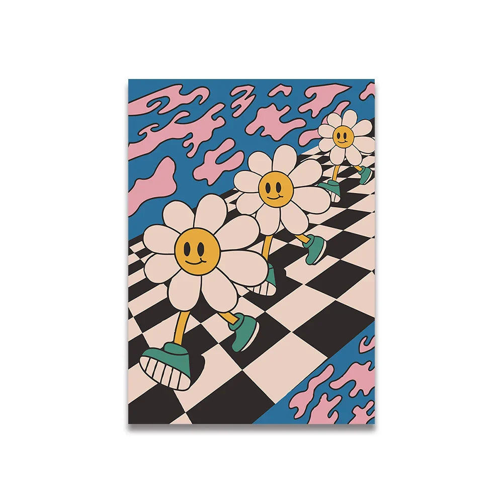 DecorBites™ Pink Cartoon Print Canvas Wall Art
