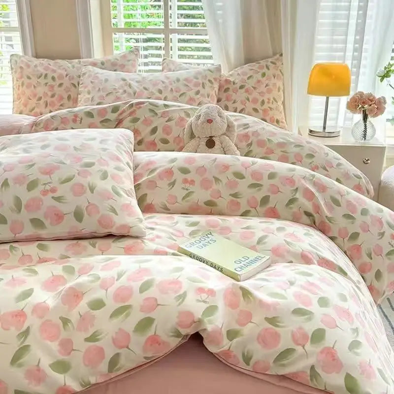 DecorBites™ Pink Flowers Duvet Cover Set for Girls and Boys
