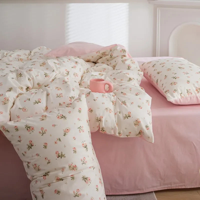 DecorBites™ Pink Flowers Duvet Cover Set for Girls and Boys