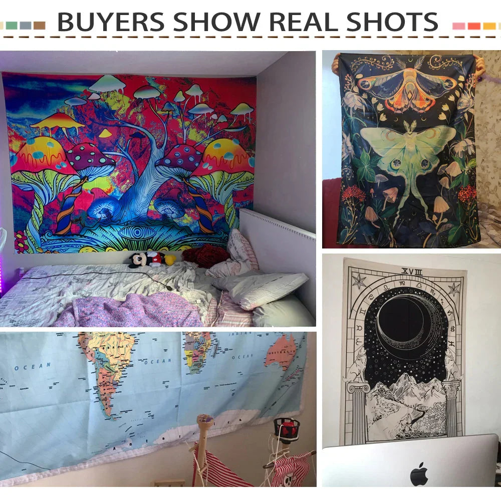 DecorBites™ Pink Planet Tarot Tapestry Wall Hanging Psychedelic Witchcraft Mystic Hippie Tapiz Art Boho Home Decor
