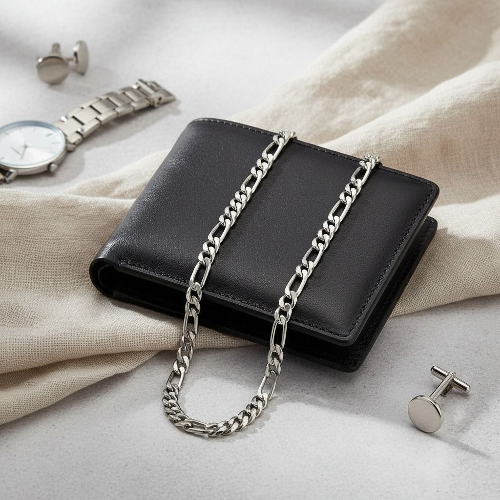 Men’s 7mm Silver Stainless Steel Figaro Chain Necklace 20in Stylish Casual Jewelry