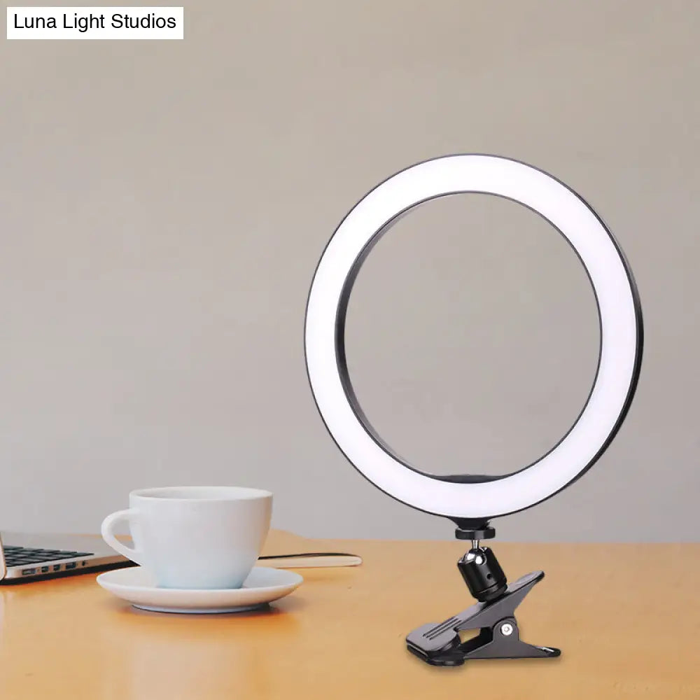 DecorBites™ Portable Black Circle Clip-on Vanity Light Mobile Phone Holder with LED Fill Lamp (6"/8" Dia)
