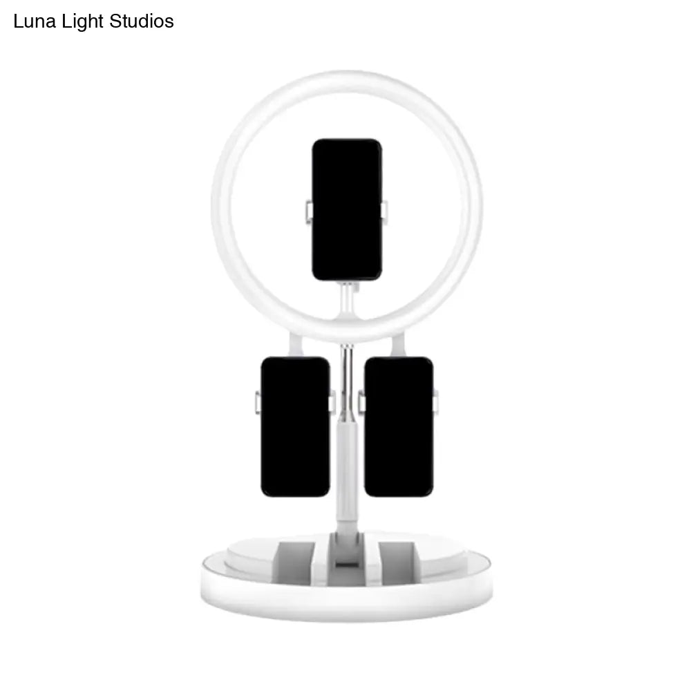 DecorBites™ Portable Circular LED Makeup Light with USB Port - Metal Phone Holder in Black/White/Pink