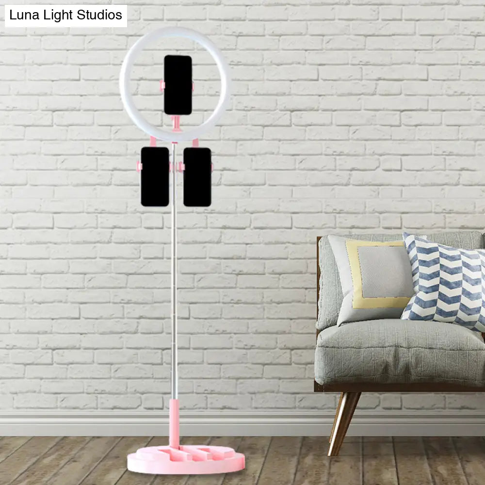 DecorBites™ Portable Circular LED Makeup Light with USB Port - Metal Phone Holder in Black/White/Pink