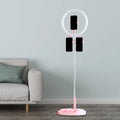 DecorBites™ Portable Circular LED Makeup Light with USB Port - Metal Phone Holder in Black/White/Pink