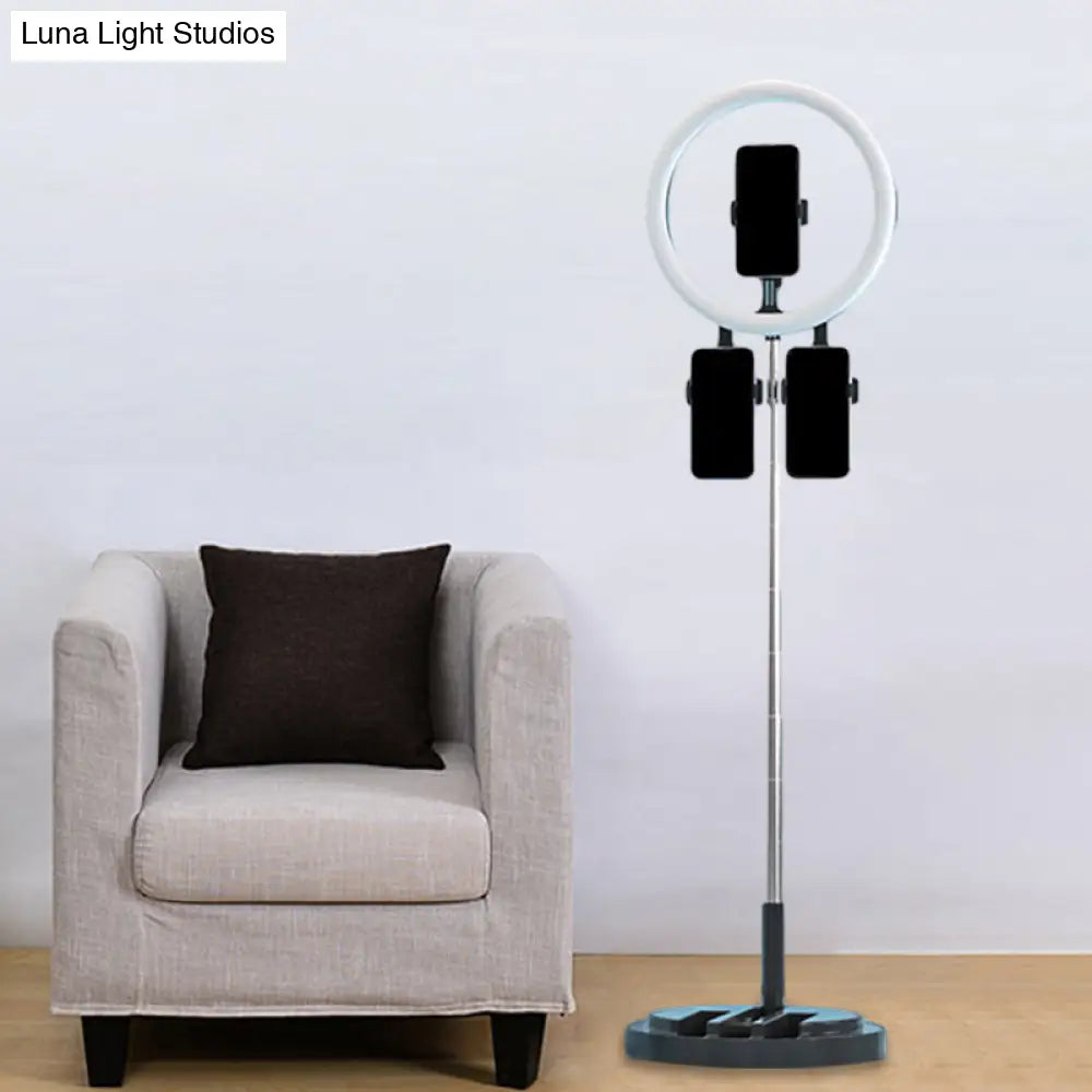 DecorBites™ Portable Circular LED Makeup Light with USB Port - Metal Phone Holder in Black/White/Pink