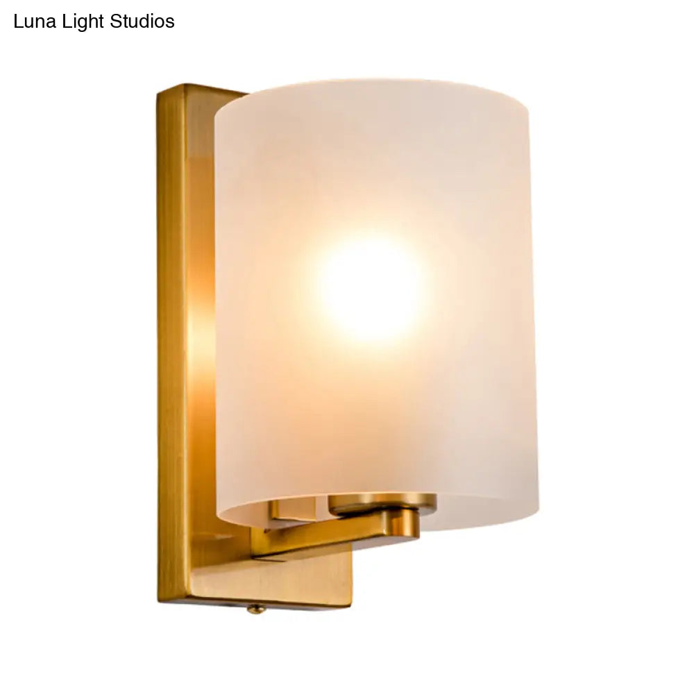 DecorBites™ Post Modern Brass Finish Wall Lamp with Clear/Textured White Glass - Cylindric Sconce Design (1 Bulb)