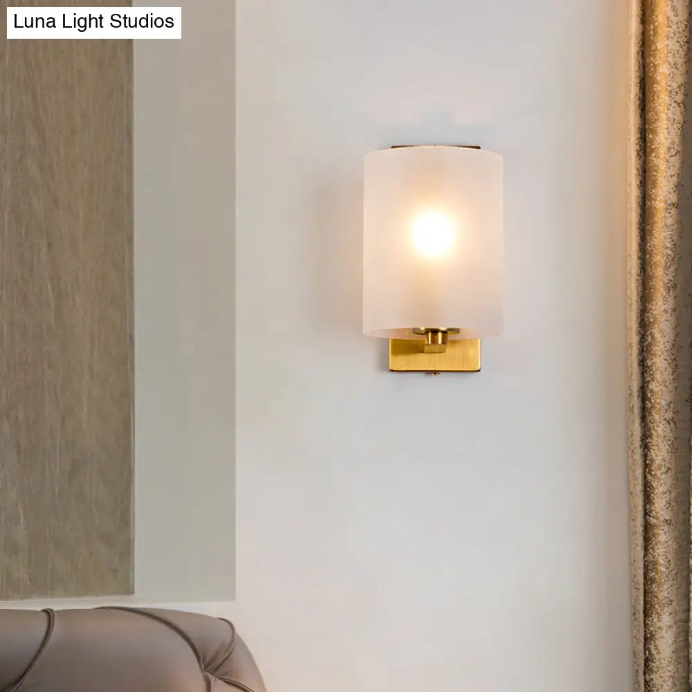 DecorBites™ Post Modern Brass Finish Wall Lamp with Clear/Textured White Glass - Cylindric Sconce Design (1 Bulb)