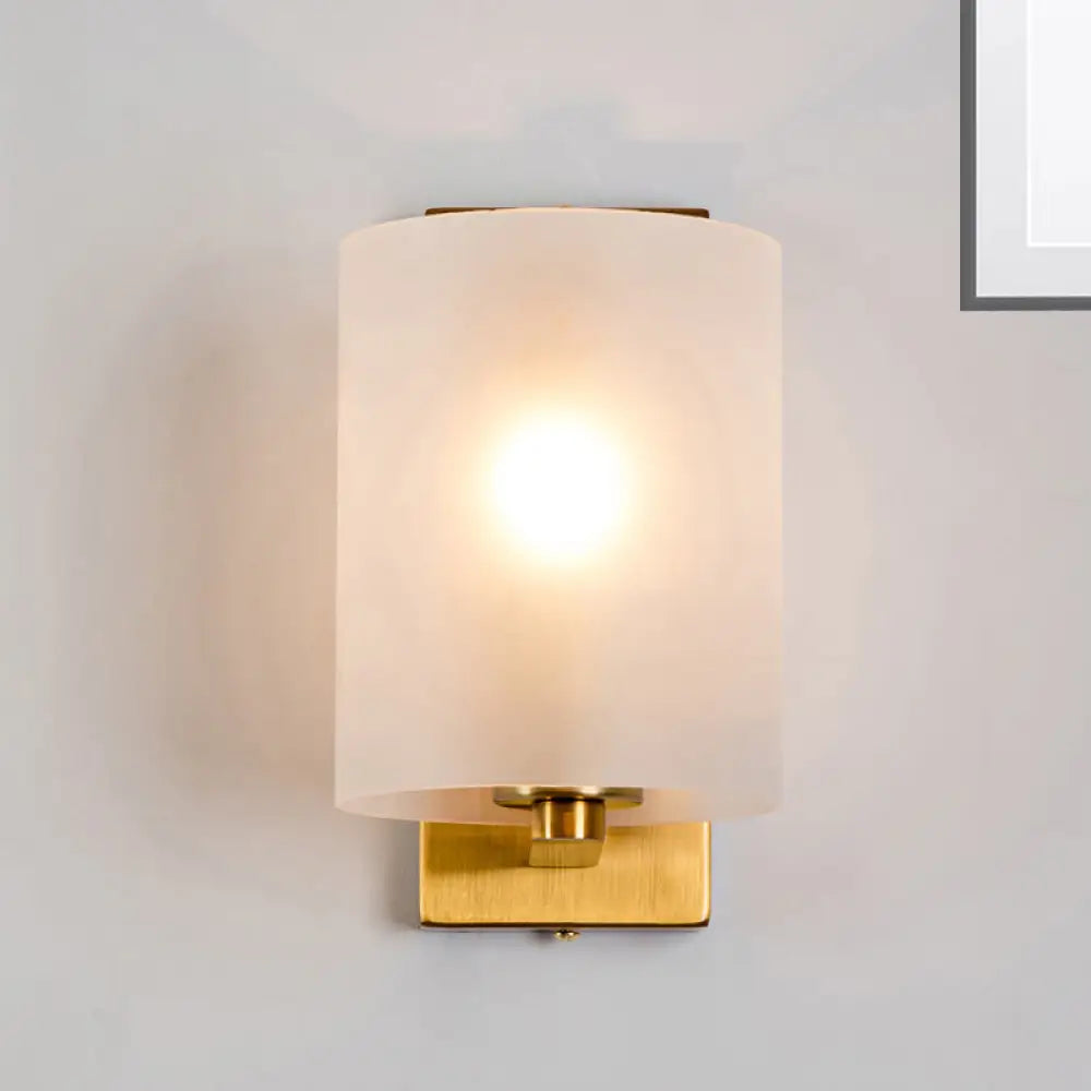 DecorBites™ Post Modern Brass Finish Wall Lamp with Clear/Textured White Glass - Cylindric Sconce Design (1 Bulb)