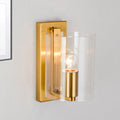 DecorBites™ Post Modern Brass Finish Wall Lamp with Clear/Textured White Glass - Cylindric Sconce Design (1 Bulb)