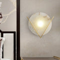 DecorBites™ Post-Modern Round Panel Wall Light Sconce - Marble Bedside Lamp Fixture with Brass V Deco