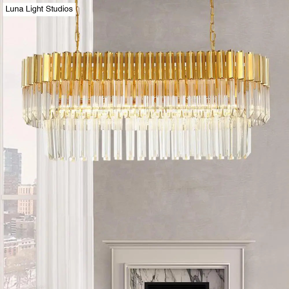 DecorBites™ Postmodern Brass Island Light Fixture - 8 Heads, Crystal Rod Hanging Design