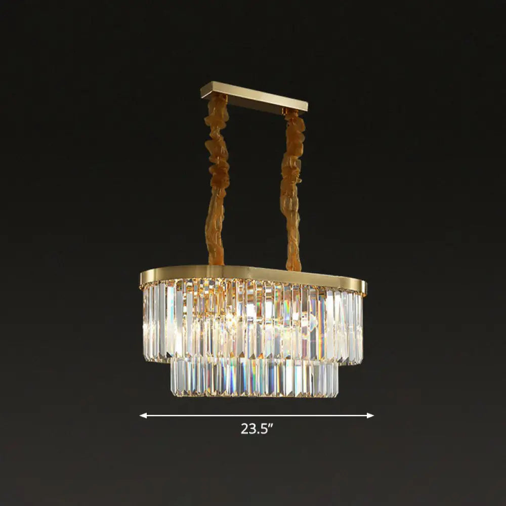 DecorBites™ Postmodern Clear Crystal Rod Pendant Light for Dining Room in Brass Finish
