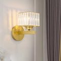 DecorBites™ Postmodern Crystal Block Wall Sconce with Brass/Black Backplate for Bedroom