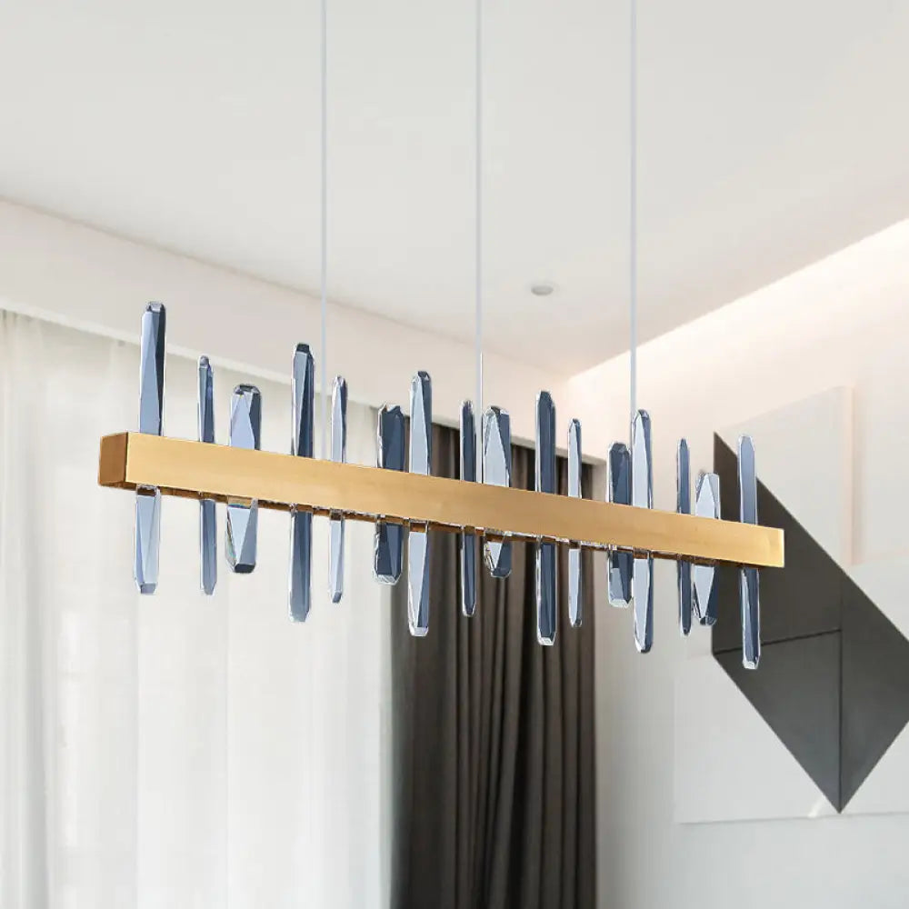 DecorBites™ Postmodern Crystal Rod LED Pendant Lamp - Gold Linear Hanging Island Light for Dining Table, 32"/39" Wide