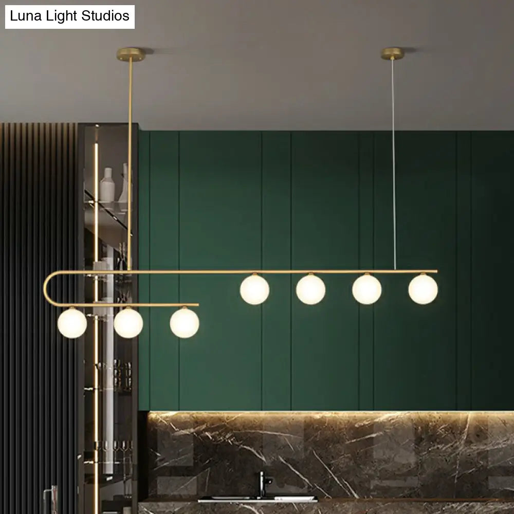 DecorBites™ Postmodern Gold Linear Island Pendant Light with Ivory Ball Glass - LED Hanging Lamp