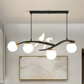 DecorBites™ Postmodern Island Lamp Tree Branch Hanging Light with Glass Shades and Bird Deco – 4-Bulb Design