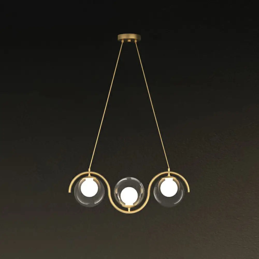 DecorBites™ Postmodern Island Light Fixture: Wavy Metallic Hanging Lamp with Glass Shade