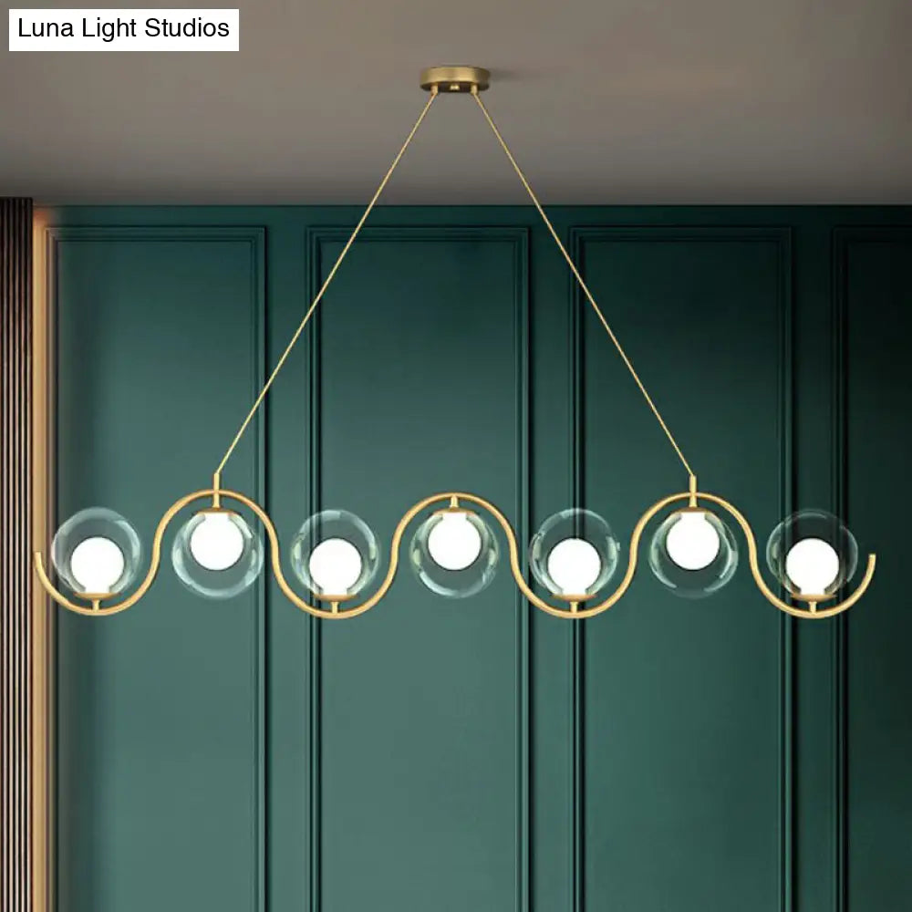 DecorBites™ Postmodern Island Light Fixture: Wavy Metallic Hanging Lamp with Glass Shade