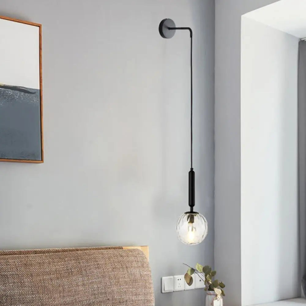 DecorBites™ Postmodern Spherical Wall Mounted Lamp in Black/Gold with Clear Water/White Glass - Perfect Bedside Light