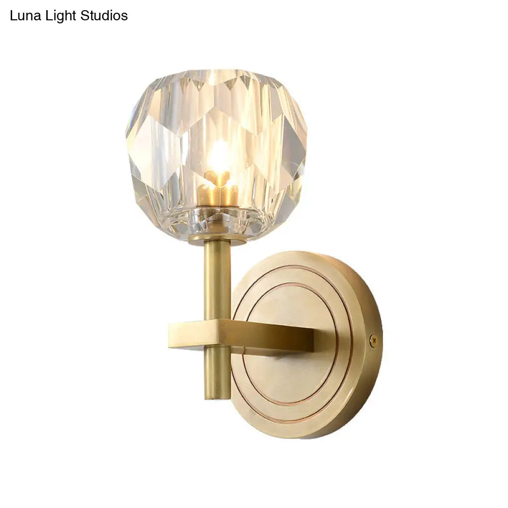 DecorBites™ Postmodern Water Glass/Cut Crystal 1-Bulb Gold Wall Sconce Lamp - Cylinder/Ball Shape for Living Room