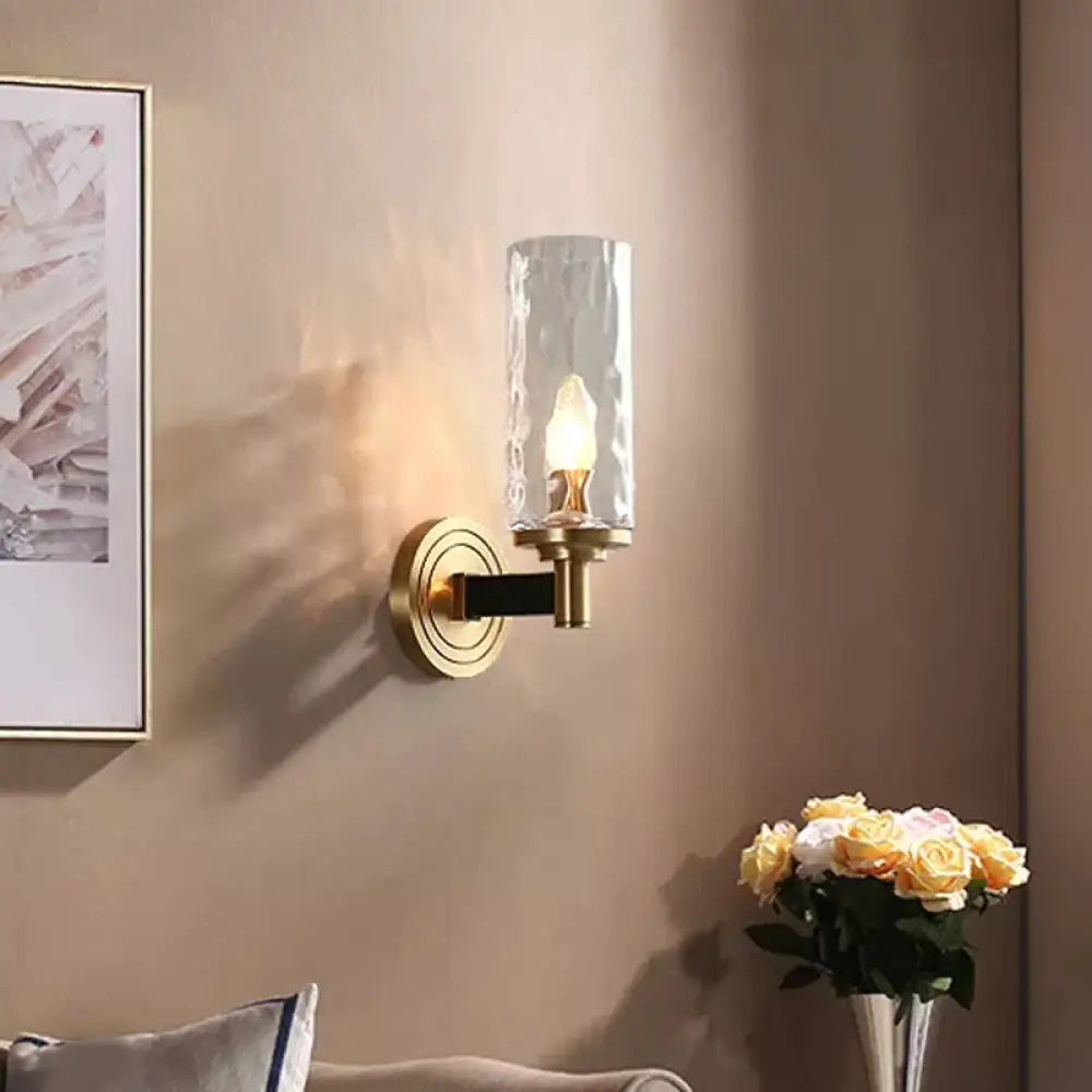 DecorBites™ Postmodern Water Glass/Cut Crystal 1-Bulb Gold Wall Sconce Lamp - Cylinder/Ball Shape for Living Room