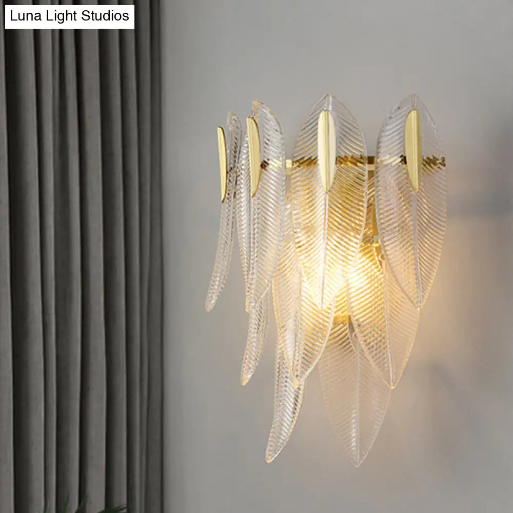 DecorBites™ Prismatic Crystal Leaf Wall Sconce - Minimalist Gold Light Fixture (2 Lights)