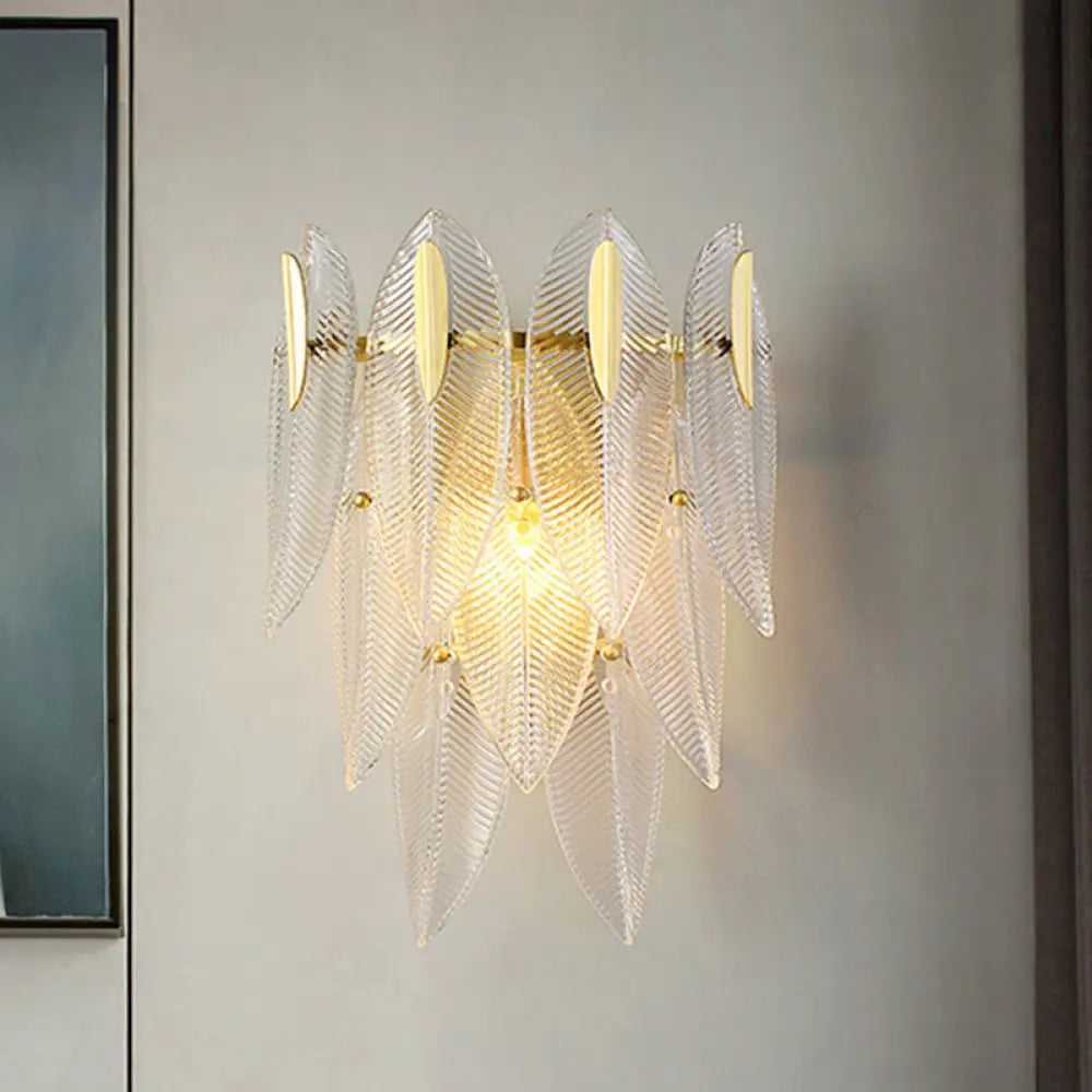 DecorBites™ Prismatic Crystal Leaf Wall Sconce - Minimalist Gold Light Fixture (2 Lights)