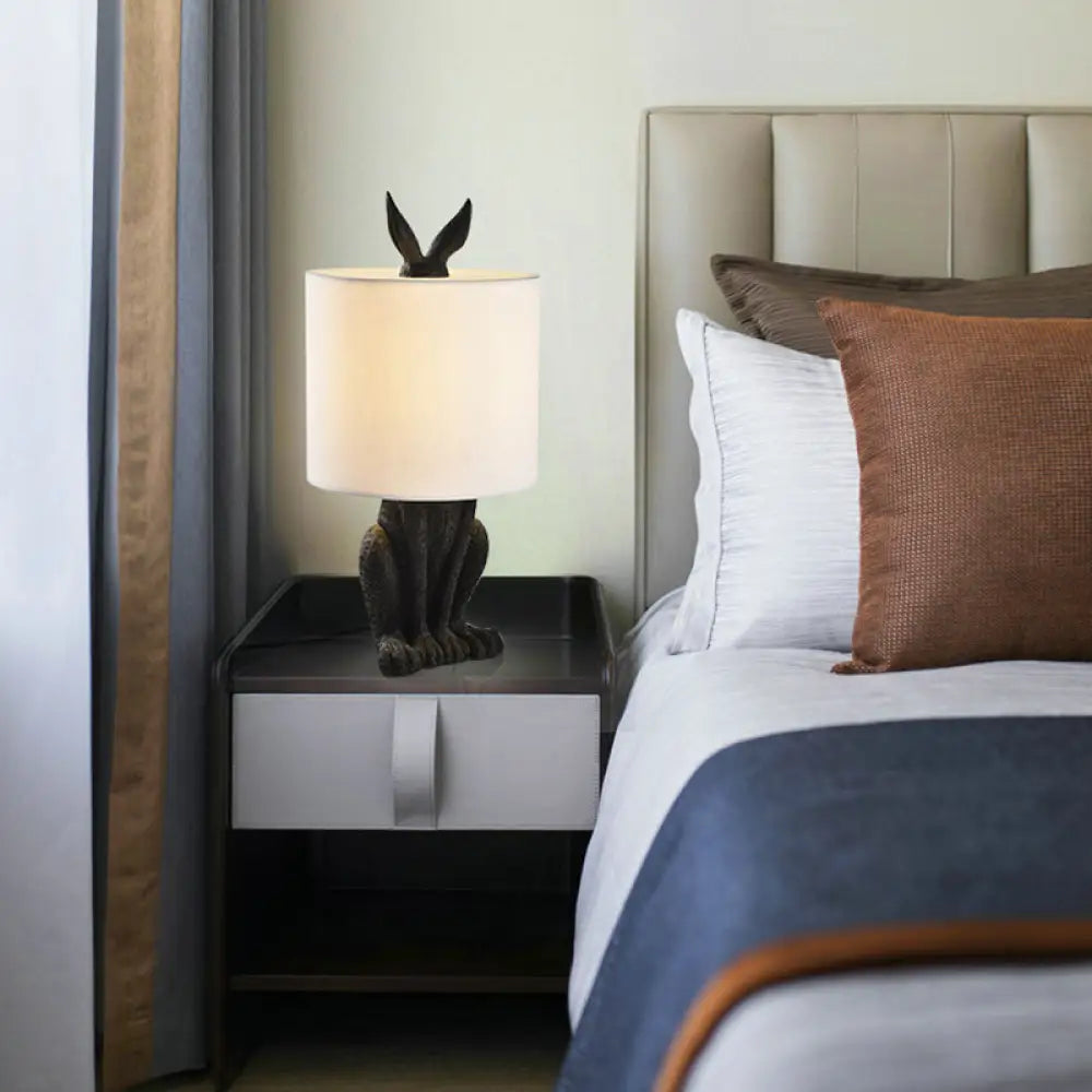 DecorBites™ Rabbit Nightstand Lamp - Decorative Resin Bedside Table Light with Fabric Shade