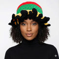 Women’s Crochet Bucket Hat with Multicolor Ruffle Detail, Trendy Red Accessory