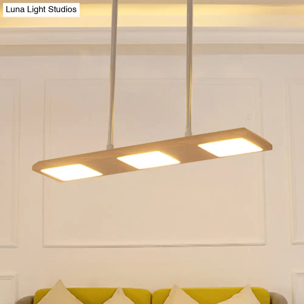 DecorBites™ Reclaimed Wood Pendant Light Fixture - 3-Light Rectangle Island Lamp in Beige for Dining Room