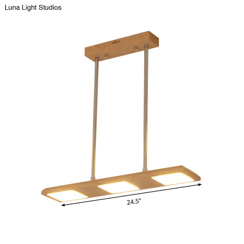 DecorBites™ Reclaimed Wood Pendant Light Fixture - 3-Light Rectangle Island Lamp in Beige for Dining Room
