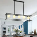 DecorBites™ Rectangle Island Pendant – Opal Glass Hanging Light Kit in Black, 5 Lights – Ideal for Dining Room
