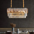 DecorBites™ Rectangular Dining Room Pendant - 3-Tier Amber/Smoke Gray Crystal Block - Contemporary Island Lamp - 12-Light