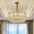 DecorBites™ Rectangular Drum Crystal Chandelier with 9 Bulbs for Bedroom Ceiling Lighting in Clear and Simple Style