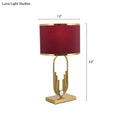 DecorBites™ Red Fabric Drum Nightstand Lamp: Simplicity 1 Bulb Bedside Table Lighting for Living Room