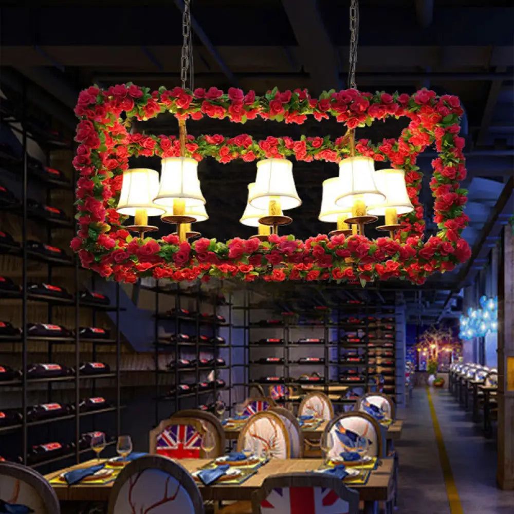 DecorBites™ Red Metal Flower Pendant Light for Restaurant - Industrial Rectangular Island with 8 Heads