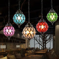 DecorBites™ Restaurant Pendant Lighting: Moroccan Black Ceiling Light with Globe Amber/Green/Purple Glass Shade - 1 Light