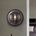 DecorBites™ Retro Black Metal Drum Flush Mount Wall Sconce with Clear Glass Shade - 1 Light Living Room Lamp