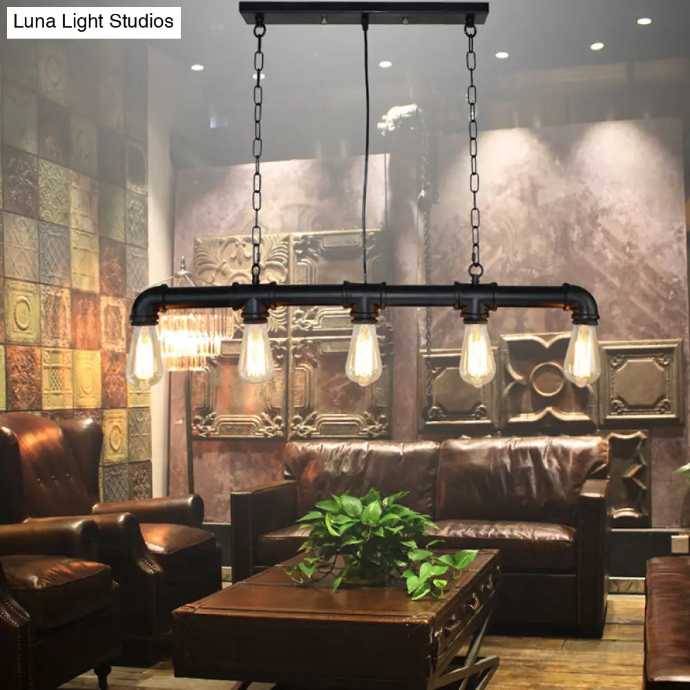 DecorBites™ Retro Industrial Metal Tubular Island Pendant with Exposed Bulbs - 5-Light Island Lamp
