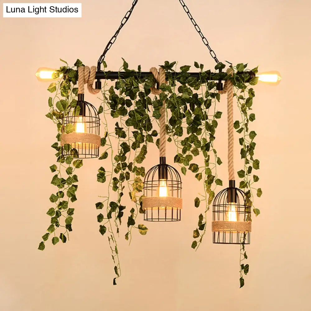 DecorBites™ Retro Metal Island Light with 5 Pink/Green Flower/Plant Drops for Restaurants