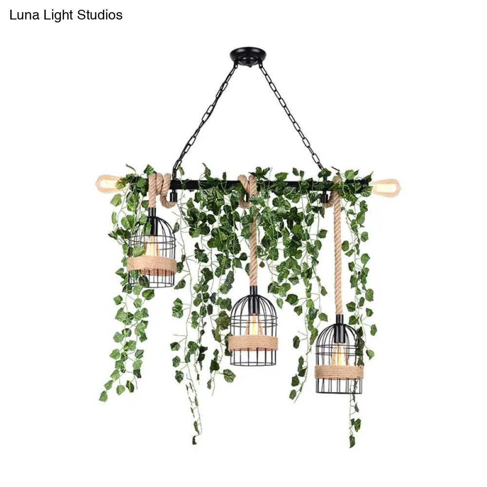 DecorBites™ Retro Metal Island Light with 5 Pink/Green Flower/Plant Drops for Restaurants