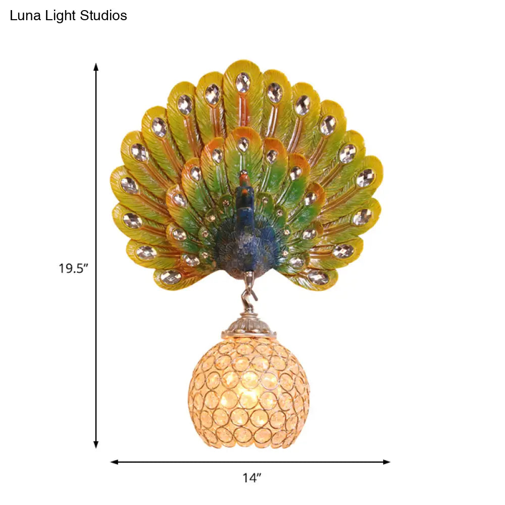 DecorBites™ Retro Stylish Wall Sconce with Clear Crystal and Peacock Backplate in Silver/White