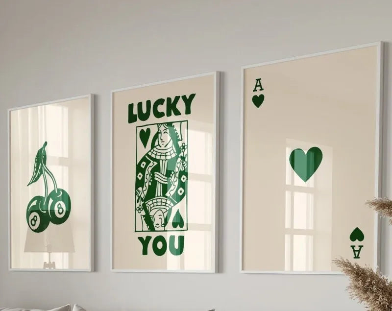 DecorBites™ Retro Wall Art Posters Set - Luck Queen Ace