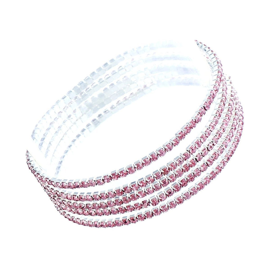 Layered 5 Strand Pink and Silver Bracelets Stylish Fashion Jewelry