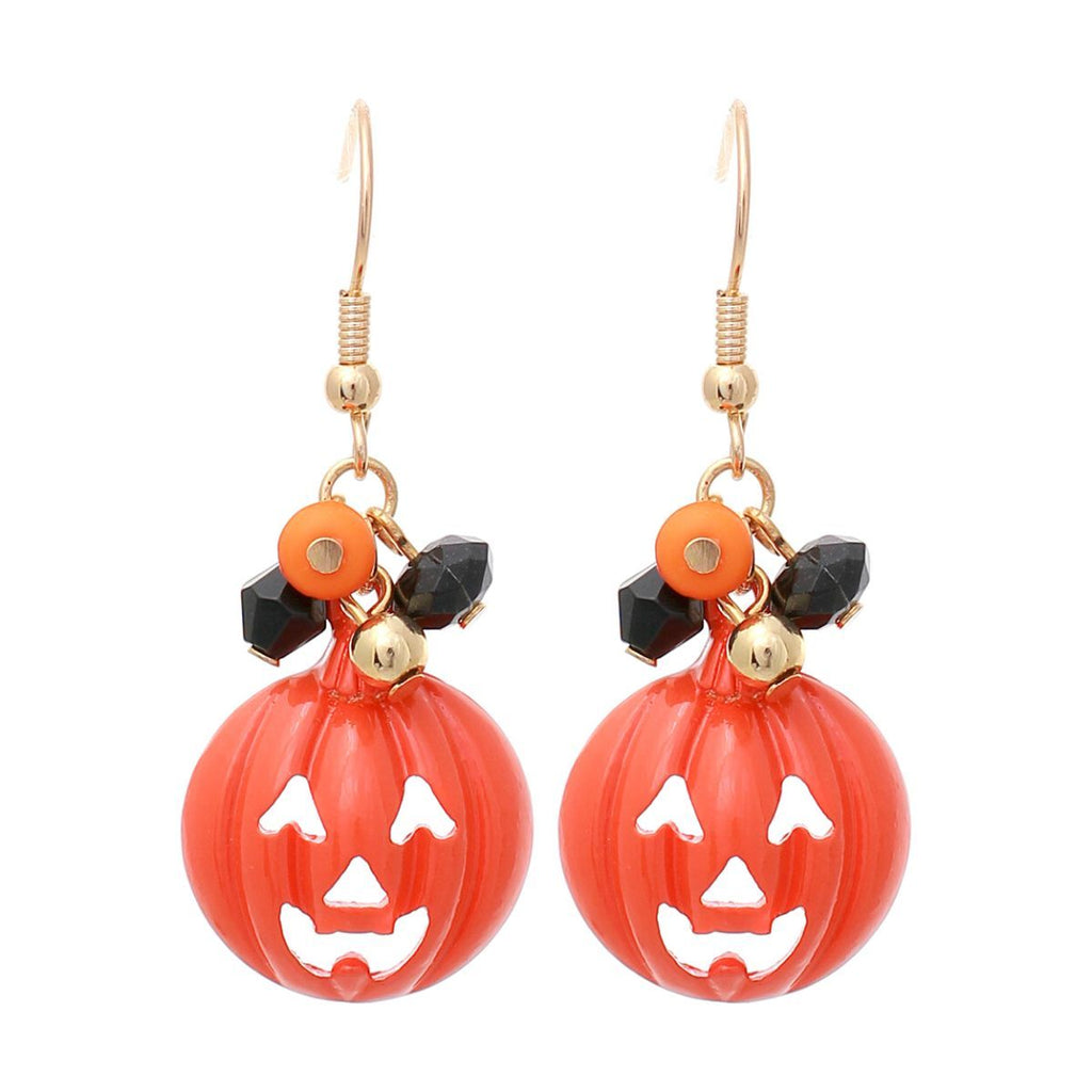 Fish Hook Earrings Orange Jack O Lantern Halloween Statement Jewelry