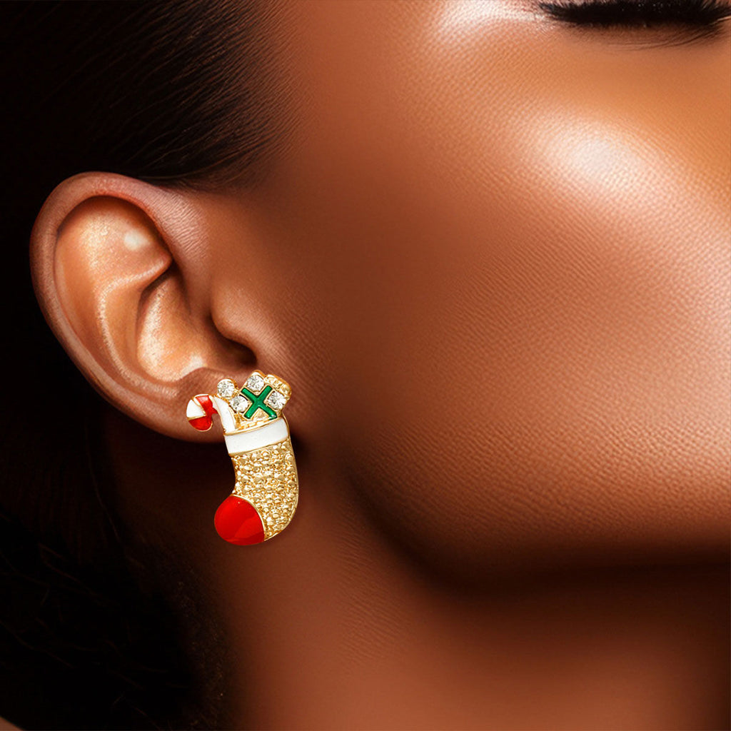 Mismatched Holiday Stud Earrings Set – Stocking and Wreath, Trendy Fashion Jewelry