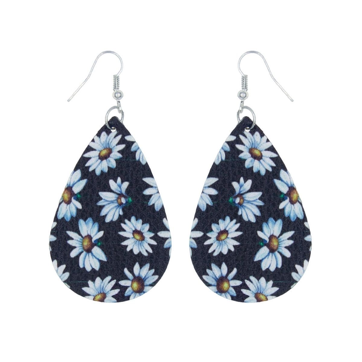 Teardrop Earrings with Daisy Print – Trendy Fashion Jewelry Accessory