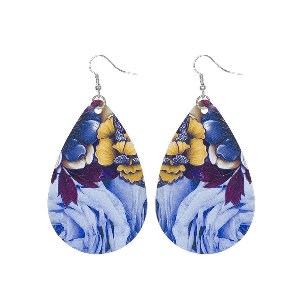 Teardrop Earrings with Various Flower Prints – Stylish Statement Jewelry