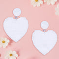 Seed Bead Heart Earrings White Stylish Statement Jewelry